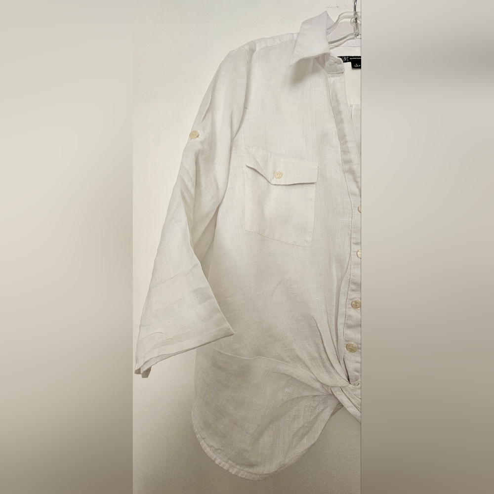 INC International Concepts Blouse Twist hem Top Linen White 3/4 Sleeves Size L - Picture 3 of 8